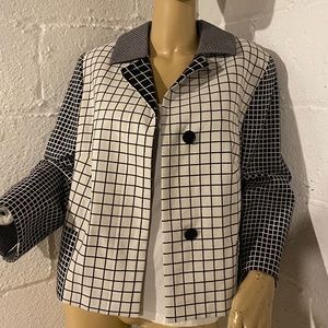 Akris Black and White Striped Blazer/Peacoat with Square Pattern